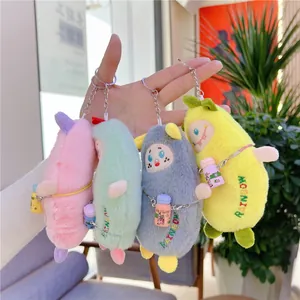 Pluche monster sleutelhanger set in vier kleuren met Rainbow borduursel voor tassen