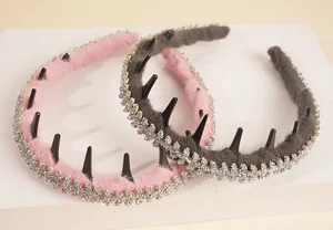 Detailed close-up of velvet rhinestones headbands with anti-slip inner plastic teeth