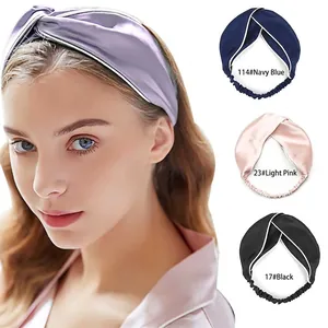 Women Satin Cross Knot Headband Solid Color Wide Elastic Hair Band With Contrast Binding For Makeup Face Wash Daily