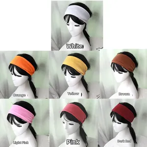 Detailed grid showing seven colors of elastic knitted sports headbands for yoga and running