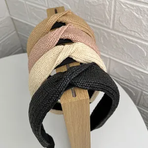 Fashion woven raffia headband set with criss-cross knot design in four colors