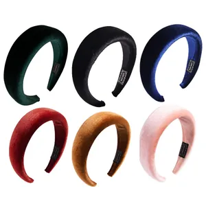 Serre-tête Vintage en Velours Rembourré Éponge Pour Femmes Mode Couleur Unie Large Bandeau Fait Main Coiffe Épaisse Accessoires Cheveux