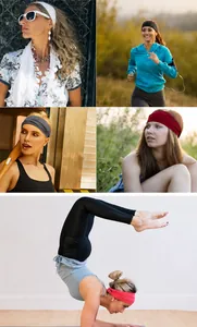 Breathable high-elasticity sports headbands shown in various colors for yoga and running