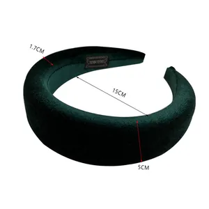Serre-tête rembourré en velours vert foncé avec coussin en éponge de 5CM de large