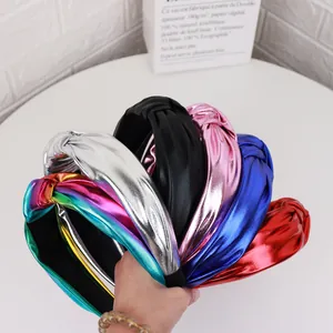 Lot de serre-têtes en cuir PU brillant avec nœud en plusieurs couleurs métallisées