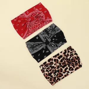 Three-piece set of paisley and leopard print wide headbands for sports and leisure