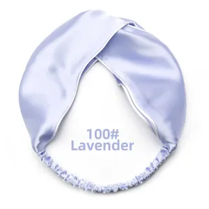 Detail view of the elegant taro purple silk satin headband with a twisted knot design