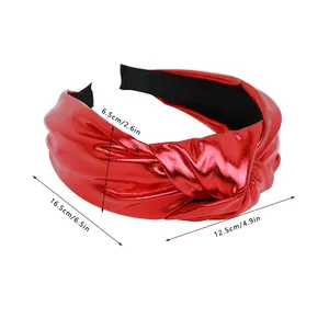 Serre-tête noué en similicuir rouge métallisé pour femme, dimensions 16,5x12,5 cm