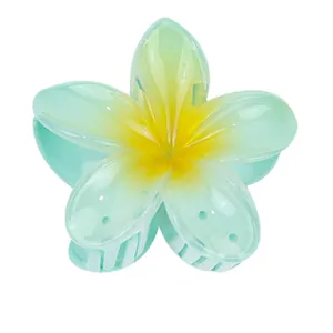 Tropische Haarklammer in Plumeria-Form mit gelb-grünem Farbverlauf aus Harz