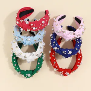 Baroque pearl and rhinestone knotted headband set in six assorted elegant colors