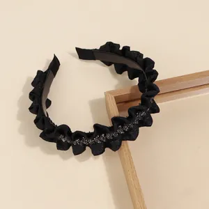 Elegant pleated black crystal headband with non-slip teeth for women's hair accessories
