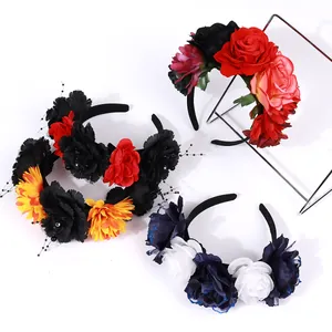 Cerchietto Con Rose Gotiche Halloween Giorno Dei Morti Copricapo Floreale Simulazione Accessori Capelli Festa Retro Donna