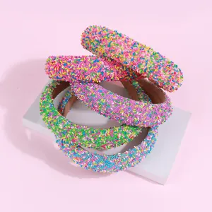 Fashion Candy Colored Padded Sponge Headband For Women Sweet Multicolored Sprinkles Resin Hair Band High Top Hair Hoop Accessory
