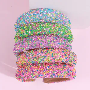5Pcs set of thick colorful candy-colored sponge headbands with vibrant micro-bead textures