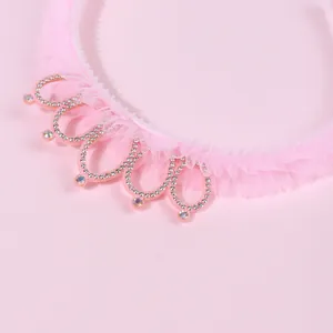 Pink girls princess tiara headband with sparkly rhinestones and non-slip teeth grip