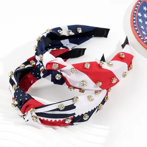 Lot de serre-tête drapeau américain avec strass rouge blanc bleu pour la fête nationale
