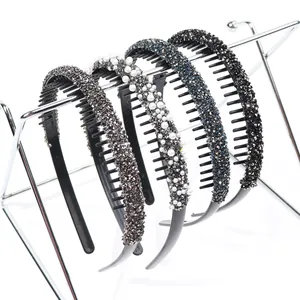 Serre-tête Élégant en Strass et Perles d'imitation pour Femmes Antidérapant Avec Dents Pour Coiffage Maquillage Visage