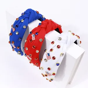 USA flag knotted headbands with rhinestones in red, blue, and white three-piece set
