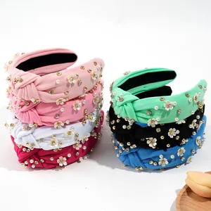 Knotted headband with camellia flowers, pearls and rhinestones in various colors