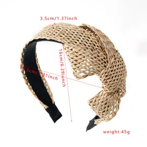 Serre-tête bohème en raphia avec nœud, texture tressée et doublure noire confortable