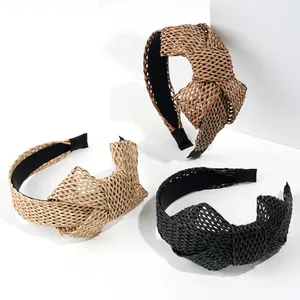 Bandeau Bohème en Raphia Tissé avec Nœud Mode Paille Maille Bandeau à Nœud pour Plage d'Été Vacances Accessoires Cheveux Femme