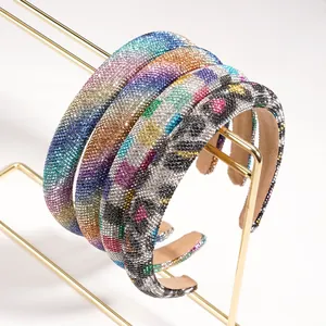 Cerchietti barocchi in spugna con strass arcobaleno e motivi leopardati, set di 4