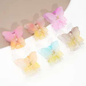 Lot de six pinces à cheveux papillon dégradées aux couleurs macaron translucides