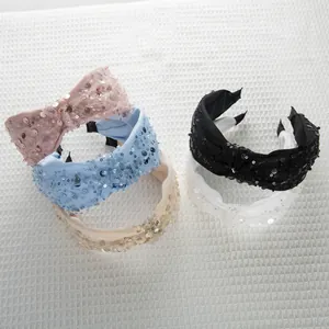 Cerchietto Annodato in Rete con Paillettes Stile Coreano Moda Tesa Larga Lucida Accessori per Capelli Eleganti da Donna