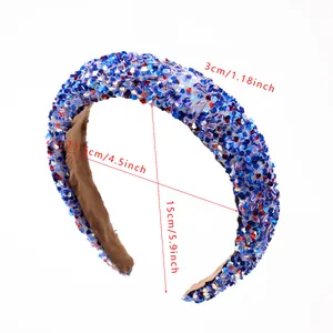 Diadema ancha de lentejuelas brillantes con relleno y etiquetas de medida de 15cm