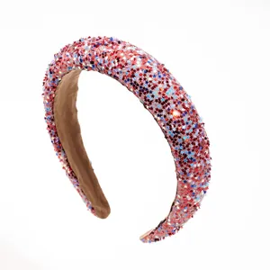 Diadema ancha de lentejuelas con estrellas rojas azules plateadas y acolchado grueso