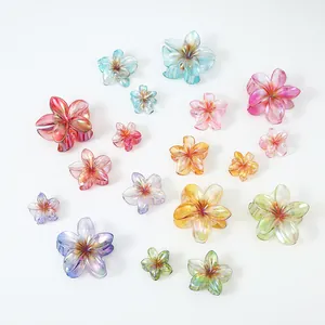 Irisierende Frangipani Haarklammern Für Damen Farbverlauf Perlmutt Blume Haarkralle Tropischer Strandstil Rutschfester Kunststoff Haarschmuck