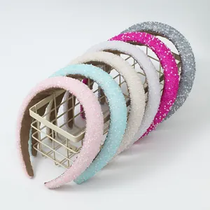 Dames Gevoerde Spons Hoofdband Met Imitatie Kunstparels Strass Fluwelen Voering High Top Mode Haarband Voor Dagelijks Feest