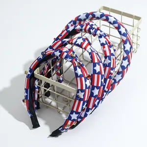 Lot de 4 serre-têtes drapeau américain avec strass et perles dans un panier