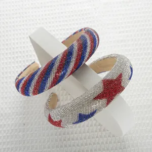 Sparkly rhinestone padded headband with red white and blue star and stripe patterns