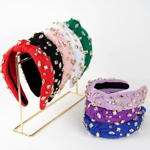 Elegant Rhinestone Knotted Headband For Women Wide Fabric Hair Band Sparkling Crystal Party Wedding Hair Accessories