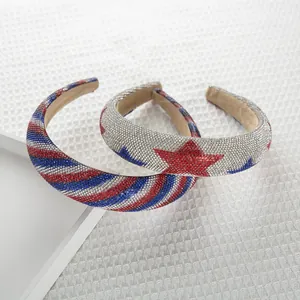 Rhinestone padded headband set with American flag star and stripe patterns in red, white, blue
