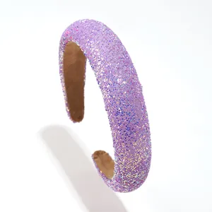Sparkly purple sequin wide headband with soft brown non-slip lining for girls