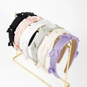 Elegante Diadema Acolchada de Esponja Para Mujer Con Mariposa 3D E Imitación de Perla Artificial Tela de Satin Retro Dulce Accesorio