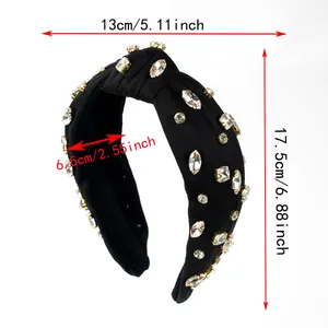 Detail view of knotted headband size dimensions: 13cm width and 17.5cm height with crystals