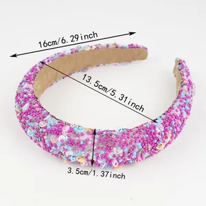 Rainbow padded headband with colorful sequins and smiley face patterns for women