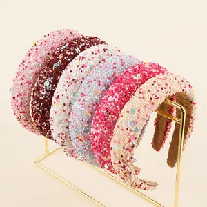 Lot de 6 serre-têtes perlés colorés avec paillettes arc-en-ciel pour femmes