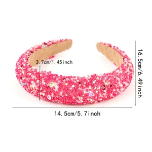 Détails d'un serre-tête rose perlé fait main avec rembourrage et dimensions de taille