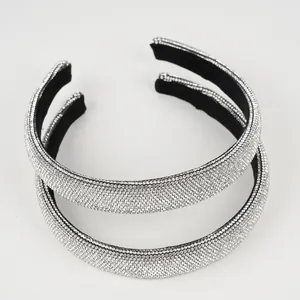 Shiny Silver Rhinestone Padded Headband For Women Wide Sponge Hairband Luxury Paved Hair Accessories For Wedding Party Daily
