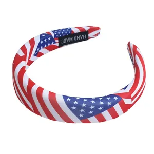 Serre-tête rembourré drapeau USA avec motif étoiles et rayures et étiquette faite main