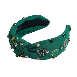 Cerchietto verde annodato San Patrizio con trifogli irlandesi e strass scintillanti
