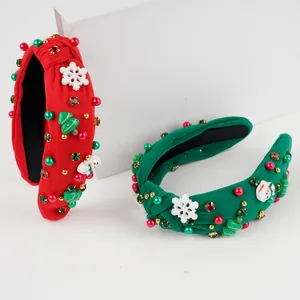 Serre-têtes de Noël noués avec perles festives, strass et broderies de flocons de neige