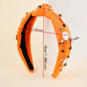 Detailansicht Halloween Haarreifen in Orange mit Geistermotiven und Abmessungen