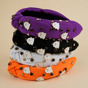 Halloween Knoten Stirnbänder Set mit Strass und Geistern in vier festlichen Farben