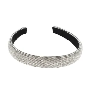 Sparkling rhinestone padded headband for women with silver crystals and velvet lining