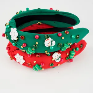 Serre-têtes de Noël à nœuds avec perles, strass et motifs festifs colorés